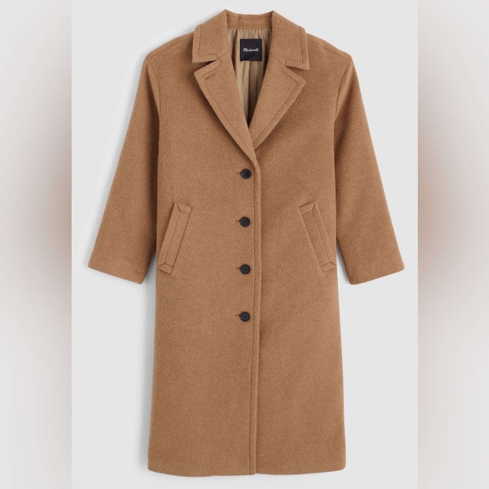Madewell Camel Wool & Alpaca Blend Single-Breasted Trench Coat